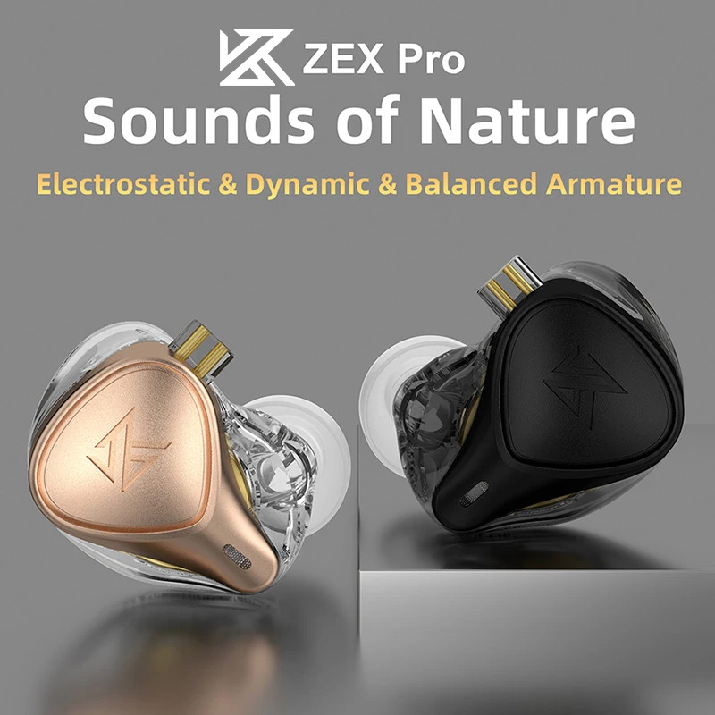 KZ ZEX Pro HIFI IEMs Earphone + Electrostatic + Dynamic + Balanced In-Ear Noice Cancelling Sport Game Headset with Mic