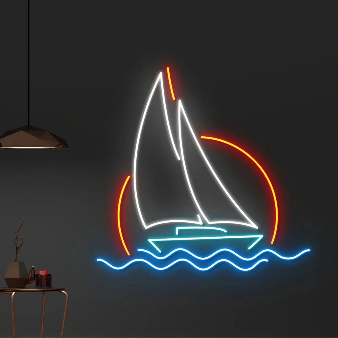 Sun Waves Sailing Boat Neon Sign Sailboat Led Sign Travel Ship Neon Light River Sea Beach Ocean Boat Wall Decor