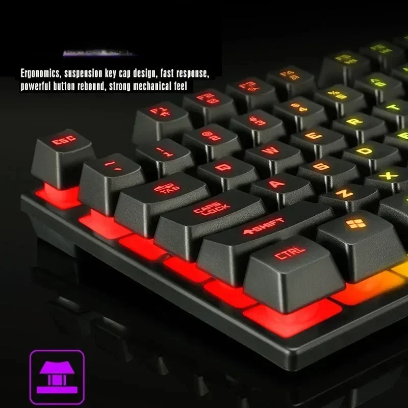 Combinaison clavier et souris d'ordinateur lumineux en métal, jeu filaire USB, rétro-éclairage coloré, sensation mécanique, clavier et souris