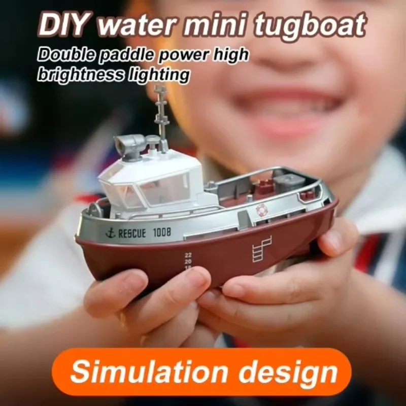 1:32 wireless electric remote control tugboat toy, 2.4G powerful dual motor, high-speed speedboat and ship model, rechargeable