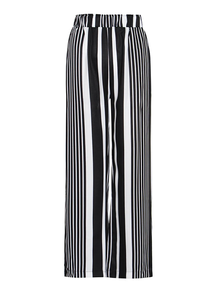 ROMISS Striped Wide Leg Trousers For Women High Waist Colorblock Straight Long Pants Female Autumn Clothing Fashion