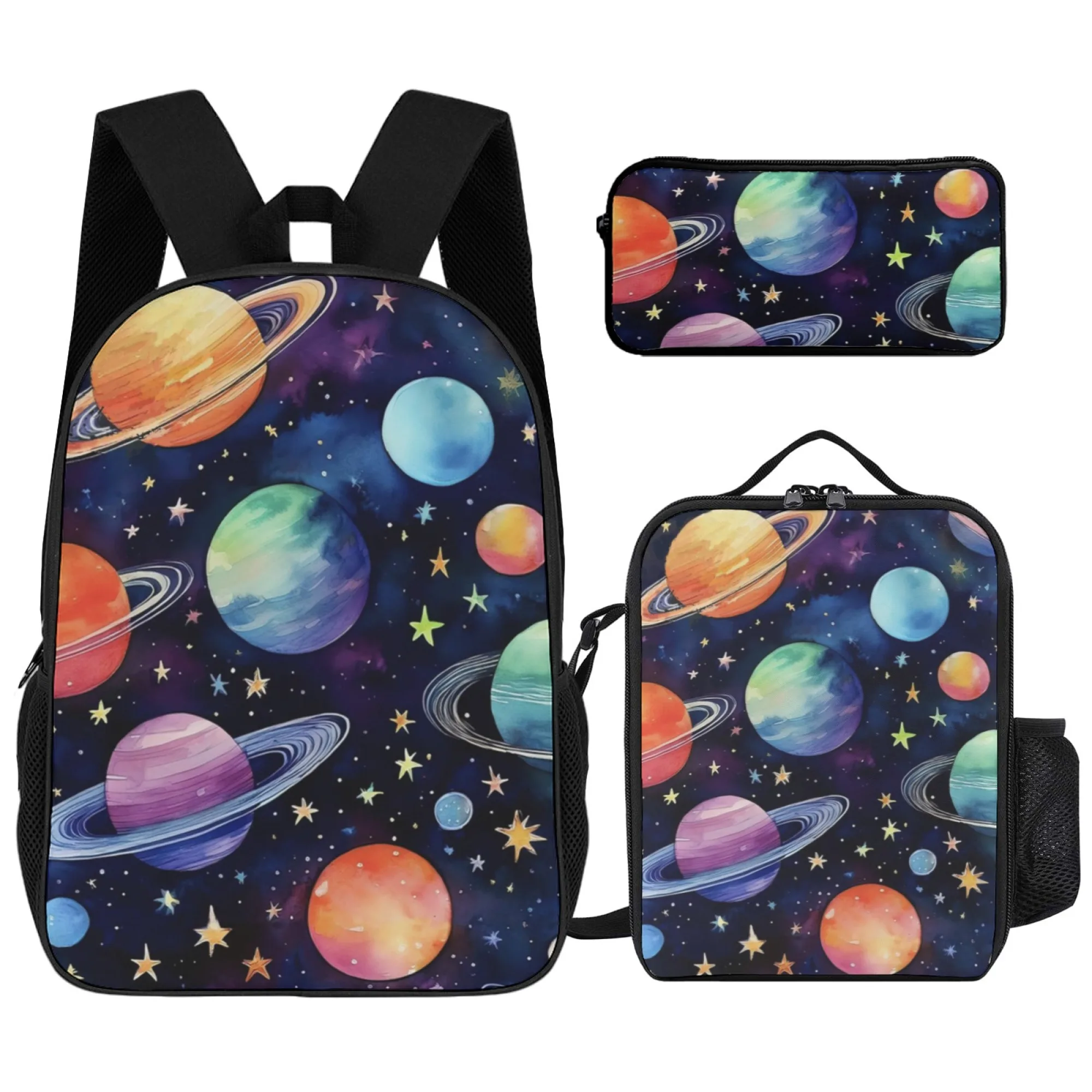 

16in cartoon printed backpack&lunch box&pencil case three piece set, lightweight material easy to wipe, suitable for school use