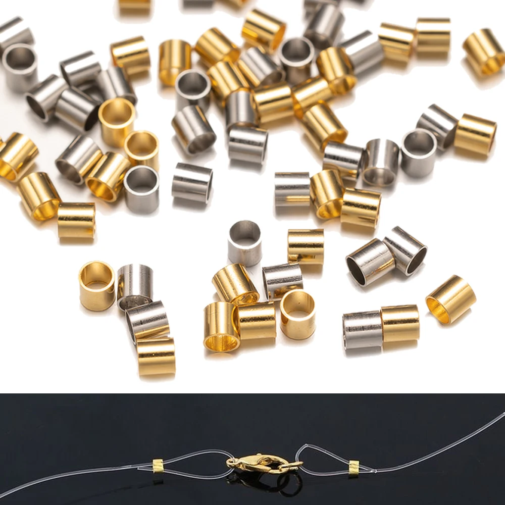 100pcs Stainless Steel Crimp Tube Beads Spacer End Stopper Cap For DIY Earring Necklace Pendant Jewelry Making Supplies Material