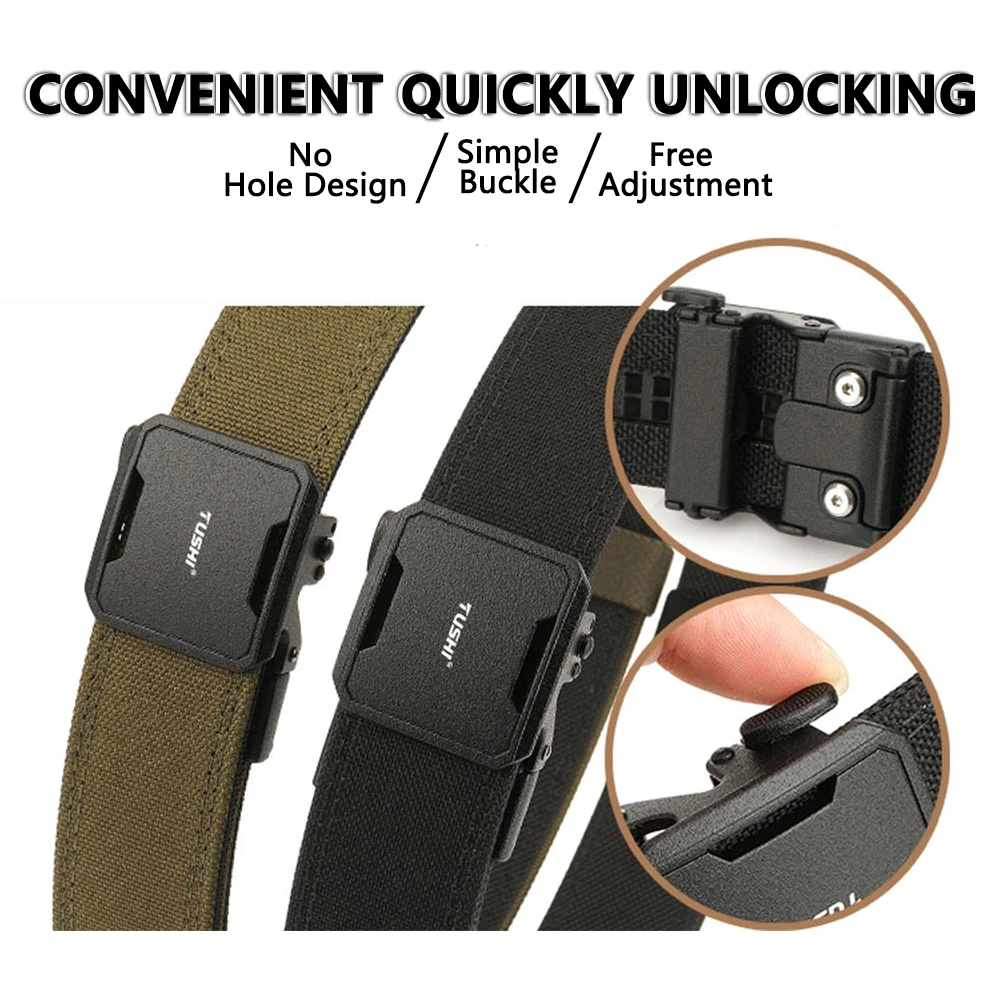 TUSHI Gürtel, harter taktischer Gürtel für Herren, Waffengürtel, EDC, Zinklegierungsschnalle, IPSC 1100D Nylon, Outdoor-Sportgürtel, männlicher Militärgürtel – Detail 2