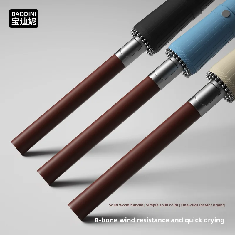 

Eight bone wooden long handle umbrella for men's large business retro thickened strong windproof rainstorm double umbrella