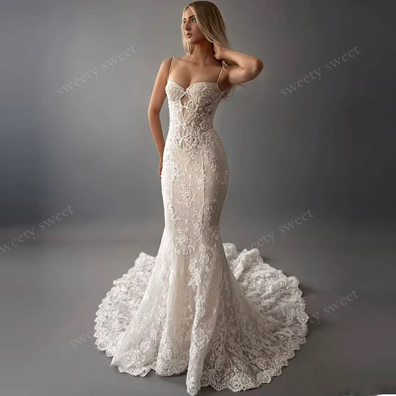 

Glitter Mermaid Wedding Dress Organza With Embroidery Bead Ball Gown Sleeveless Square Collar Customized Bride Vestido De Novia