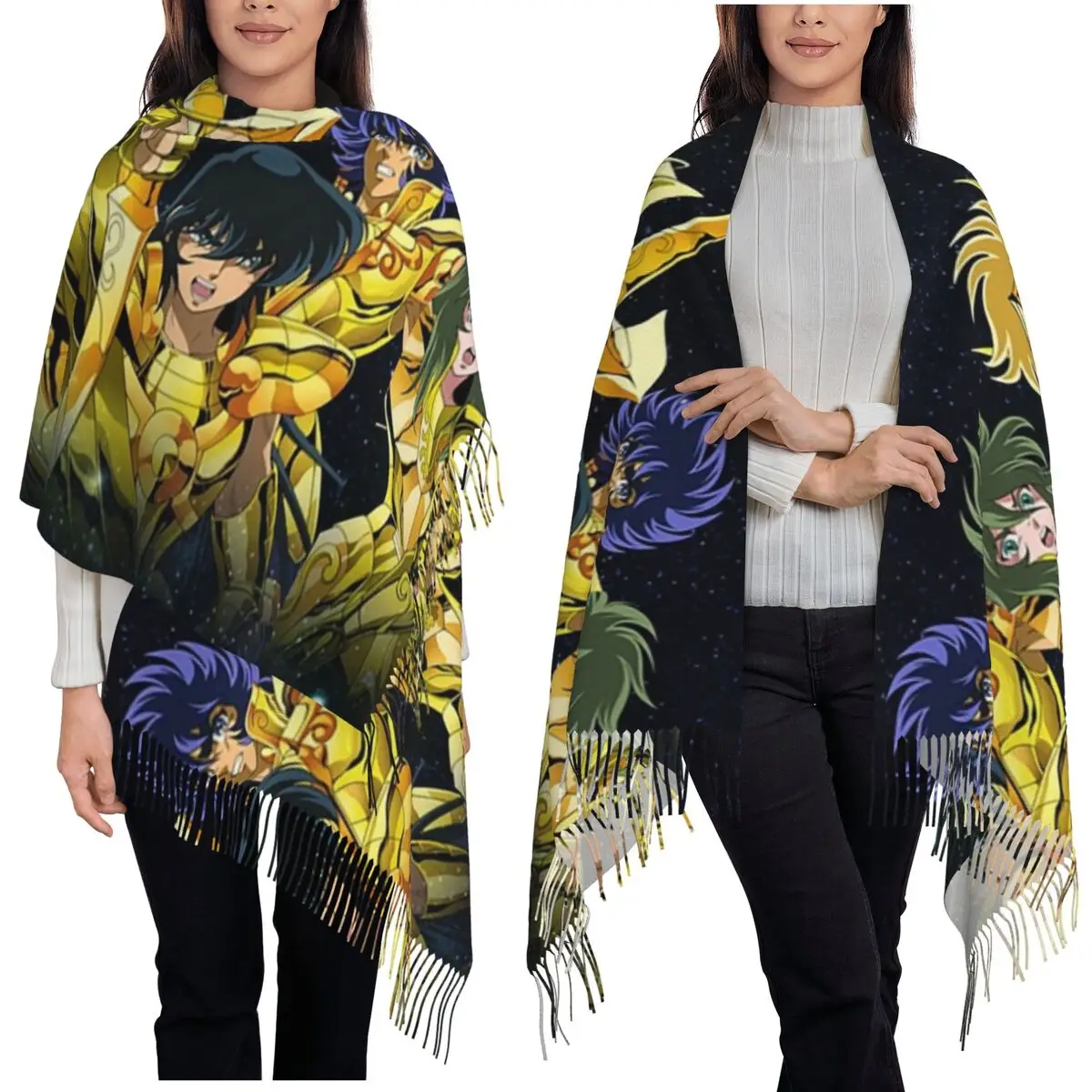 Knights Of The Zodiac Anime Saints Seiya Scarf Tassel Scarves Women Soft Warm Shawls and Wraps Long Fall Winter Shawl Wrap