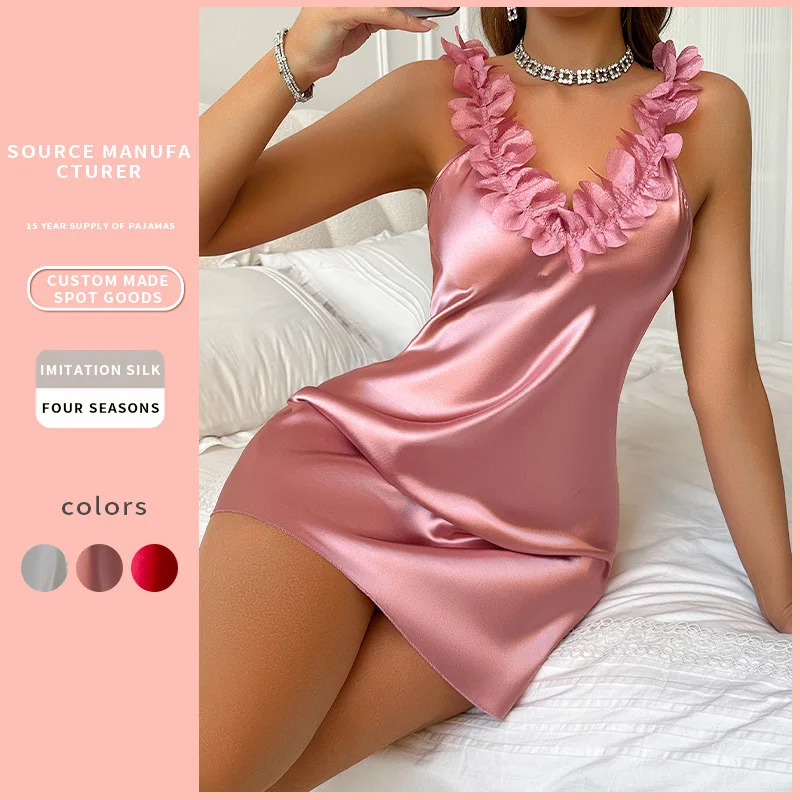 

Women's Sleep Lounge Nightgowns Sleepshirts Sexy Satin-like Silk Camisole Nightgown Ice Silk Camisole Pajamas Nightdress