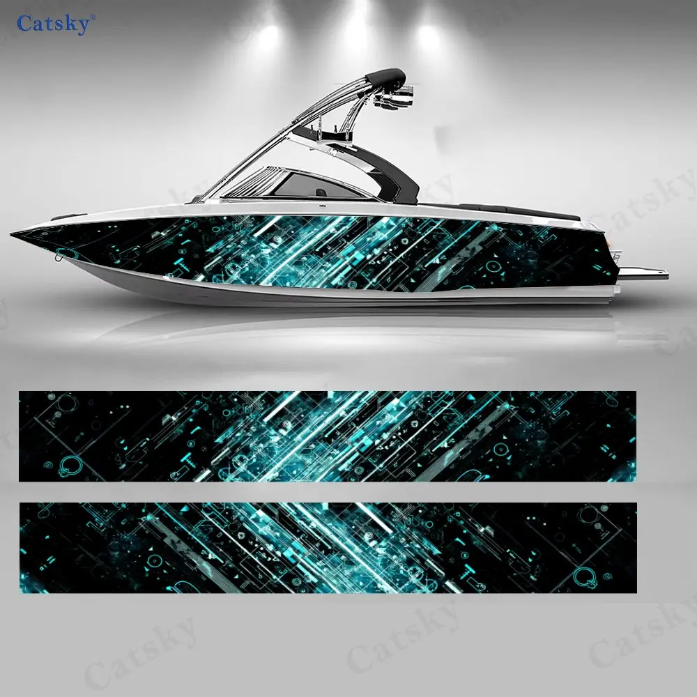 Neon Circuit Stream Boat Stickers, PVC Waterproof Durable Vinyl Wrap Decals for Fishing Boats, Durable and Stylish Design