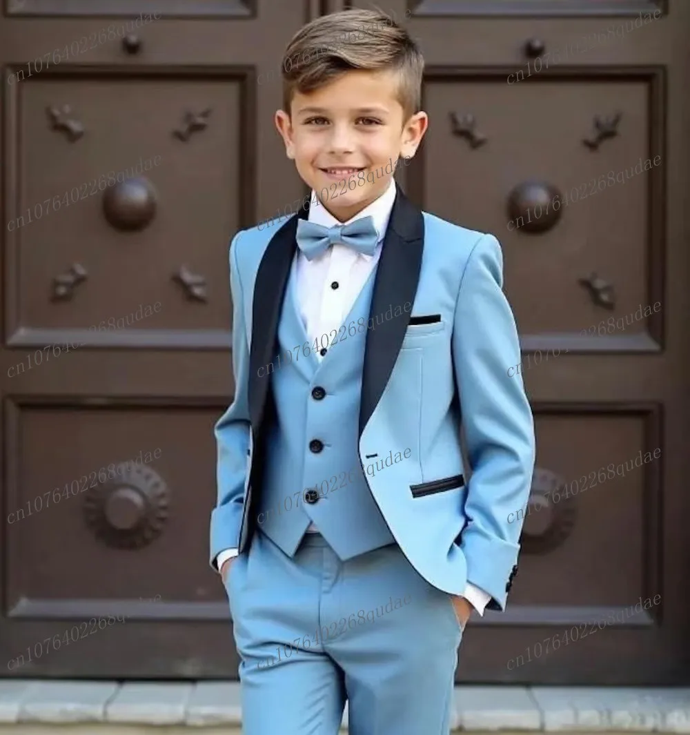 

Customize Black Collar Blue Boy's Suit Formal Kids Tuxedo Toddler Children Clothes Boys Attire 3 Piece Jacket Vest Pants