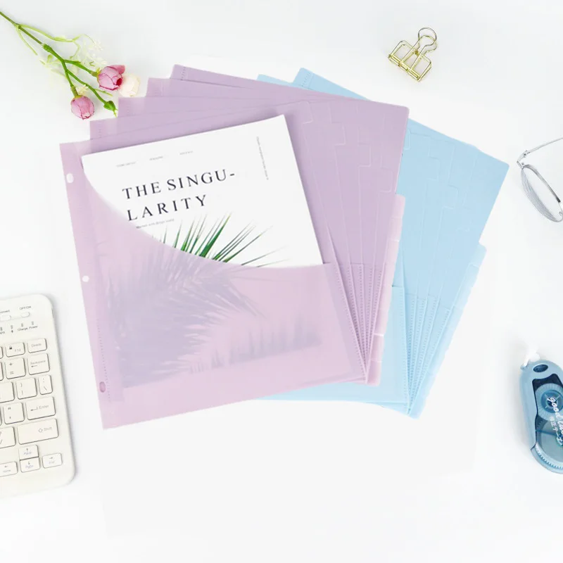 

12pcs 3 Hole File Bag A4 File PP Loose-leaf Bag Notes Paper File Folder Office Stationery Storage Bag Loose-leaf Separator