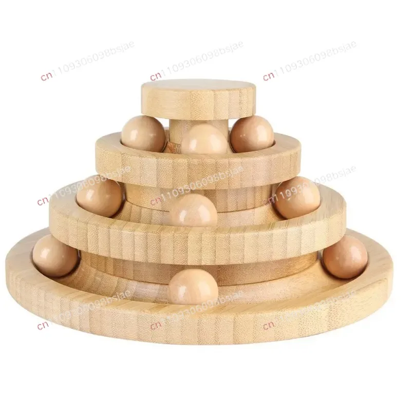Cat toy self-hi boredom relief artifact cat turntable solid wood teaser stick bell kitten automatic teaser ball