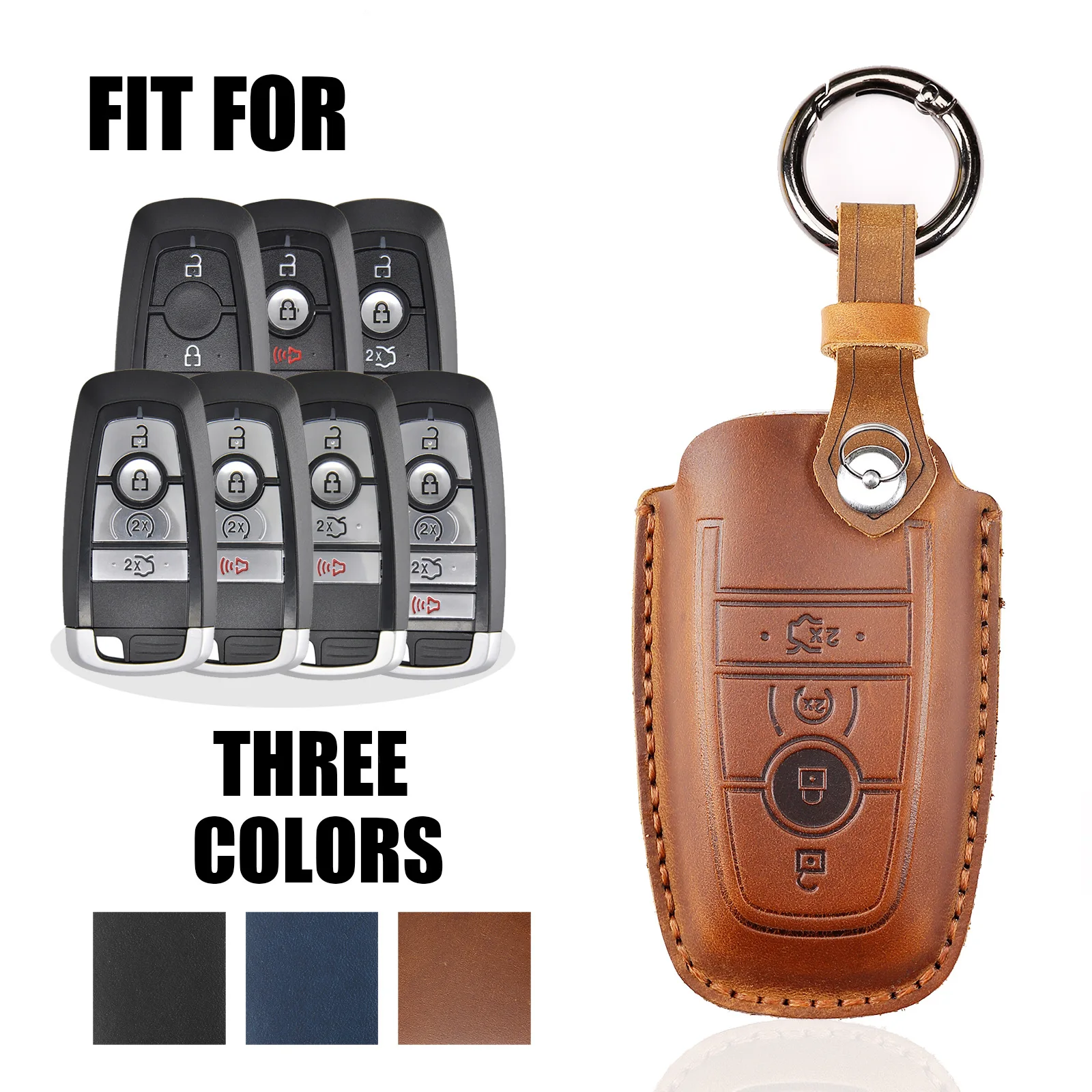 Leather Car Key Case for Ford Fusion Mustang Explorer F150 Edge Mondeo Focus Mk4 2019 2020 2021 Covers Accessories Car-Styling