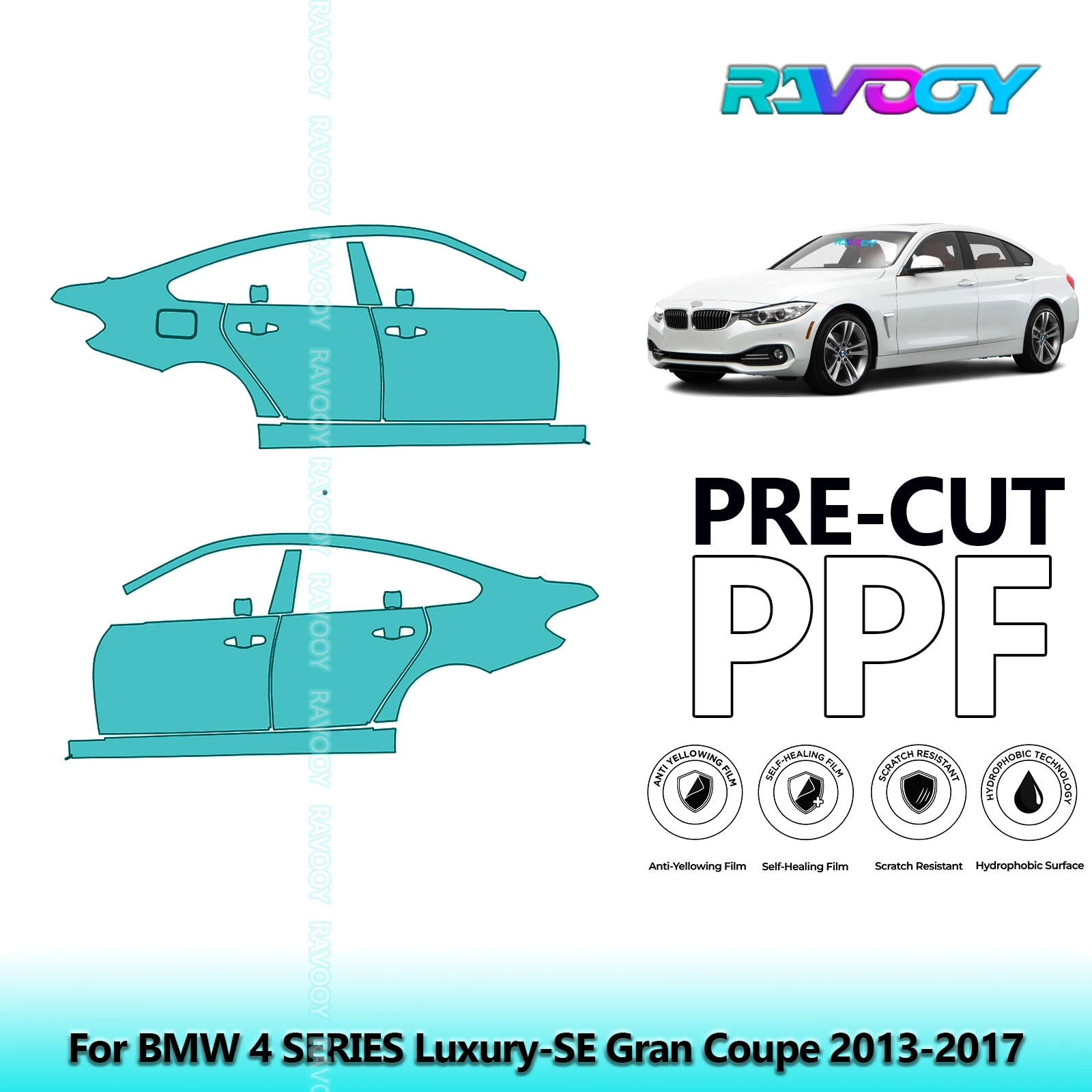 

For BMW 4 SERIES Luxury-SE Gran Coupe 2013-2017 8.5mil Pre-Cut PPF Door & A/B Pillar Kit TPU Paint Protection Film Set