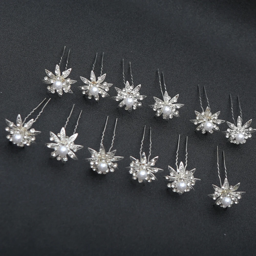 12 stücke Mode Braut Kopfschmuck U-Förmigen Pin Perle Blume Haarnadel Frauen Haar Gabel Coiled Haar Zubehör Geflochtene haar Haarnadel – Detail 6