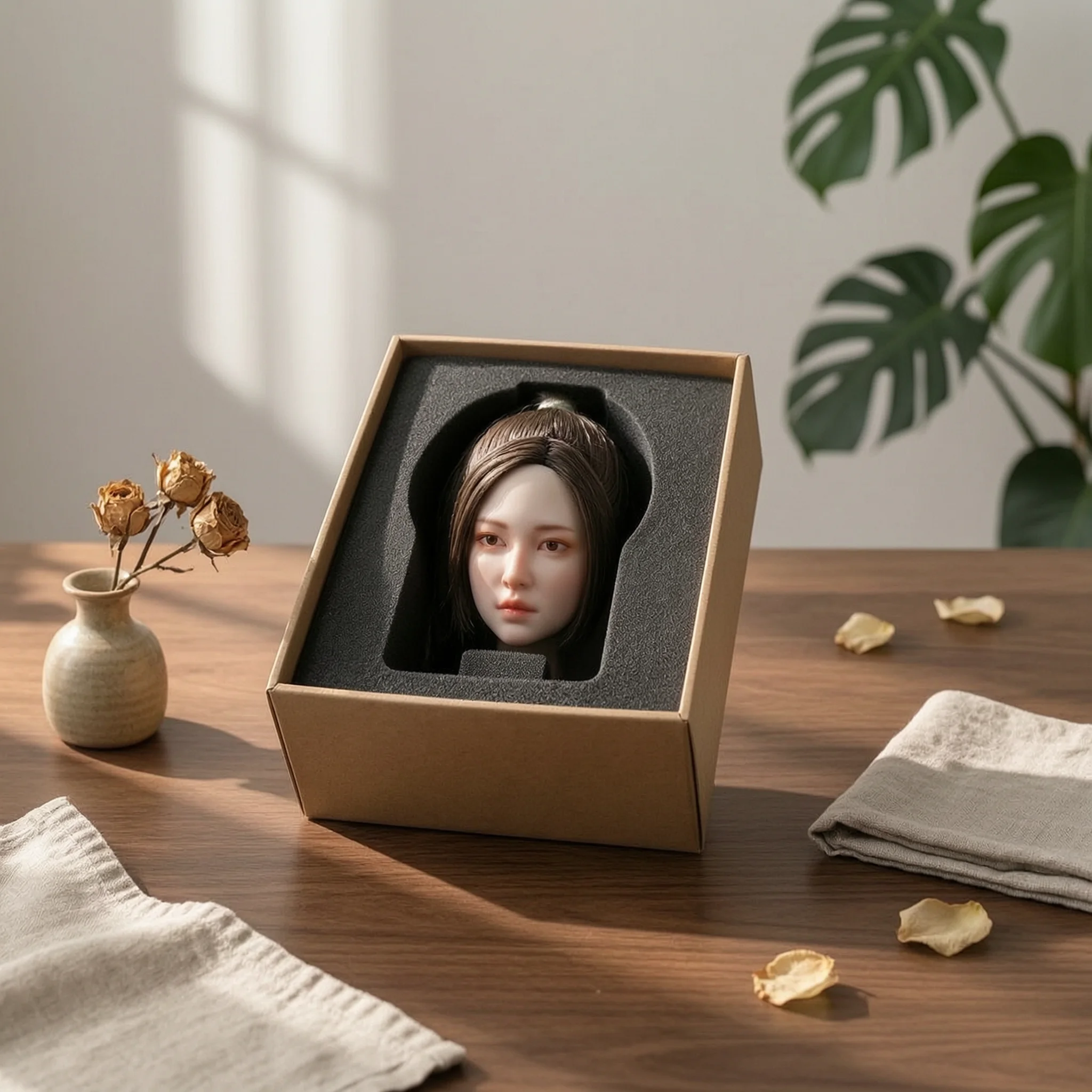 

1/6 Female Head Head Piece 12 Inch Female Figure Head Realistic Face Braided Hair for Collecting