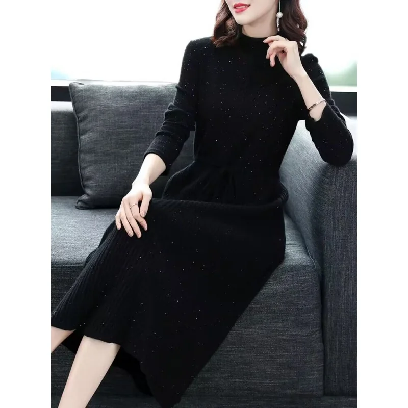 

2023 New Fashion Knitted Dress Women's Autumn/Winter Warm Cashmere Skirt Korean Version Loose Fit Casual Sweater Vestidos