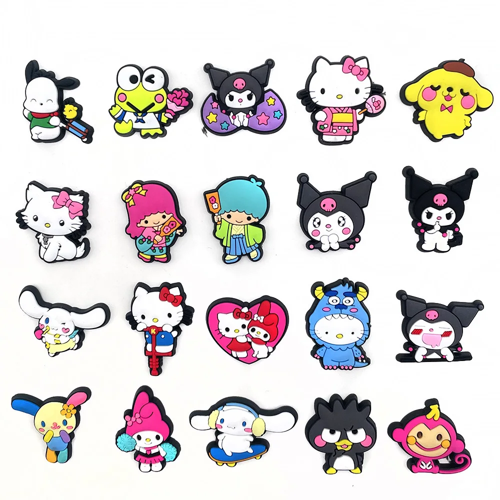 Mesuca Kawaii Hello Kitty Kuromi for Shoe Charms PVC Removable Clog Decor Cute Cat Rabbit DIY Sandal Footwear Ornaments