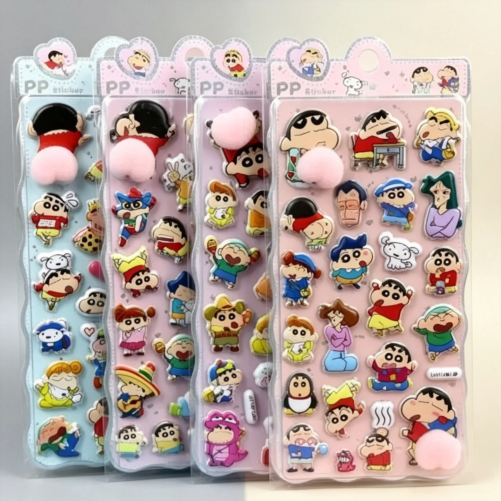 Japanese Crayon Shin PP Stickers 1/2/4/8pcs Thickened 3D Pinch Decompression DIY Phone Decor Student Journal Gift
