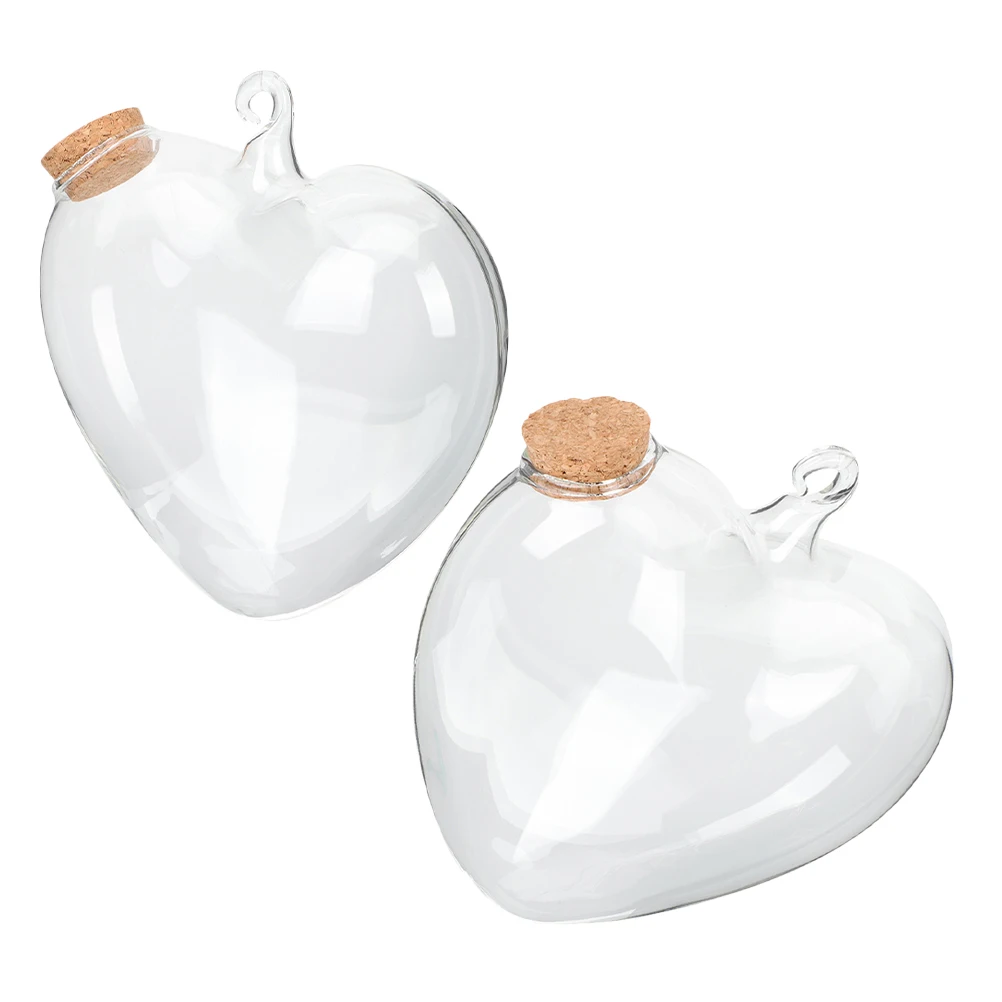 

2 Pcs Glass Landscape Bottle Clear Water Bottles Bulk Bud Vases Trinkets Ornaments Couple Jar Heart Shaped Lovers