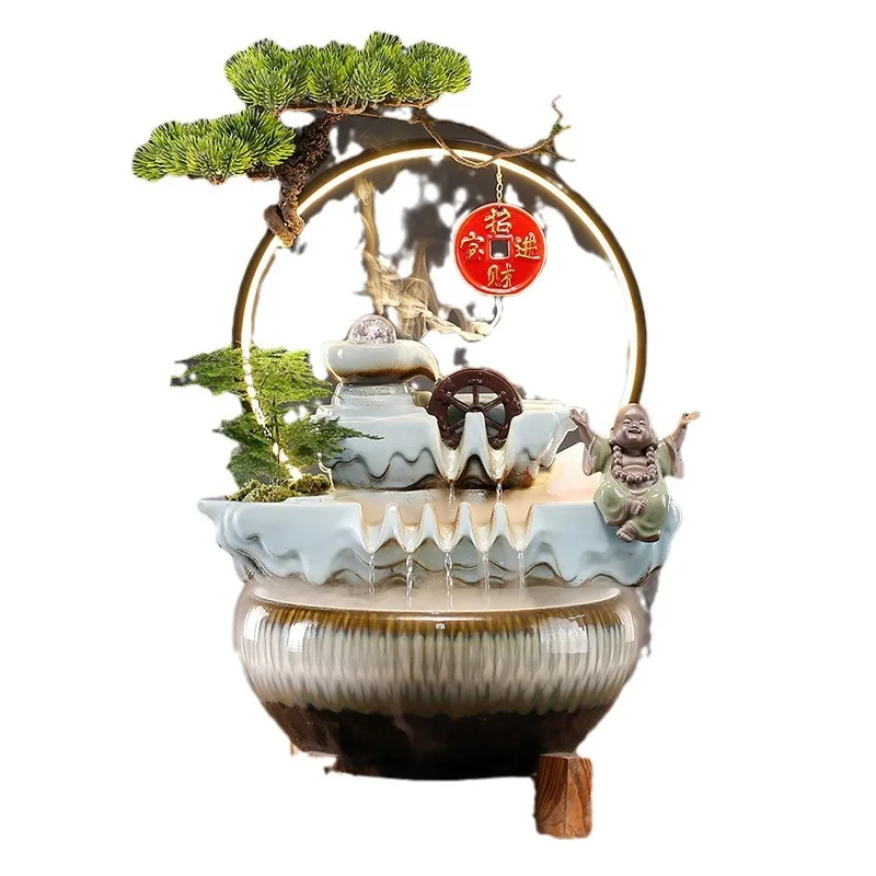 Creative waterwheel landscaping ceramics flowing water fortune fish tank ornaments circulating water pumps home living room