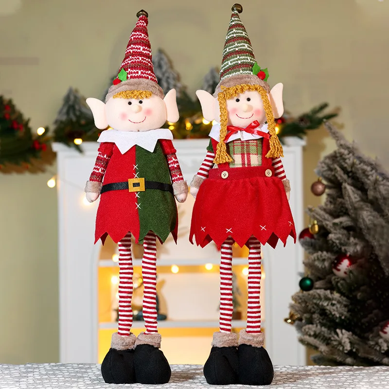 New Christmas Stretch Doll Decoration Christmas Long Leg Elf Doll Ornament for Boys and Girls