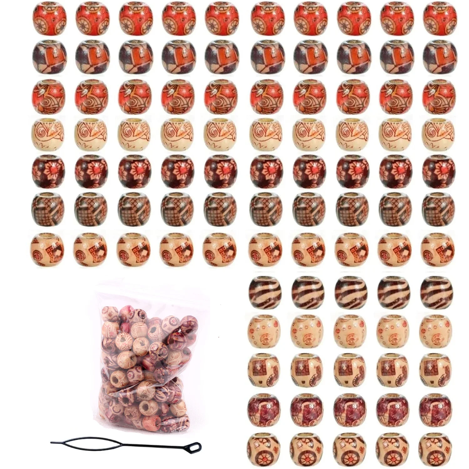 100 قطعة من خرز الشعر الخشبي للضفائر والمجدل، خرز خشبي طبيعي مطلي 12 مم لإكسسوارات شعر Loc Dreadlock للنساء #1