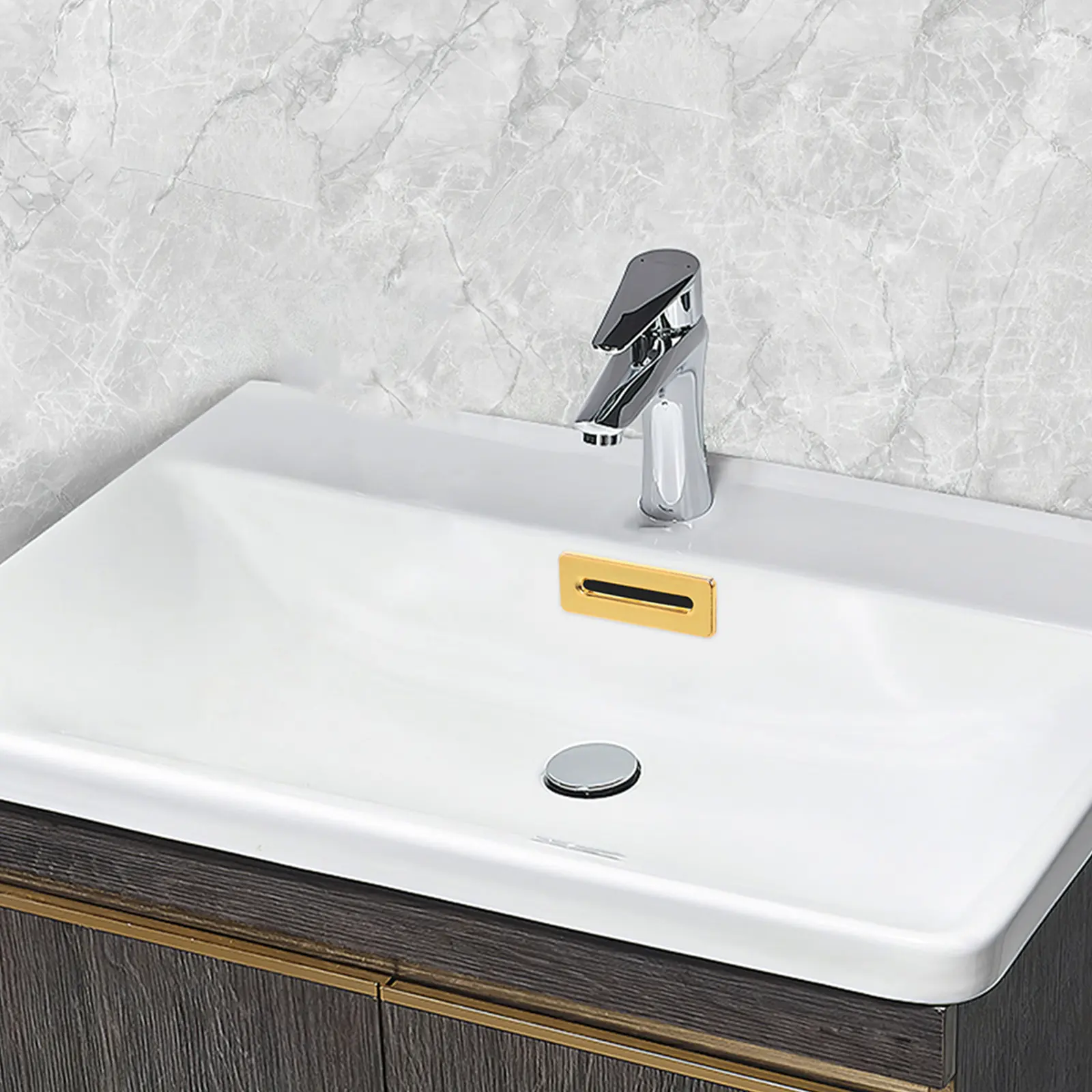 Overflow Drain Cover Rectangle 2 X 0.8 0.75 Polished Metal Basin Overflow Plug Insert Golden Decorative Hole Cover for Bathroom