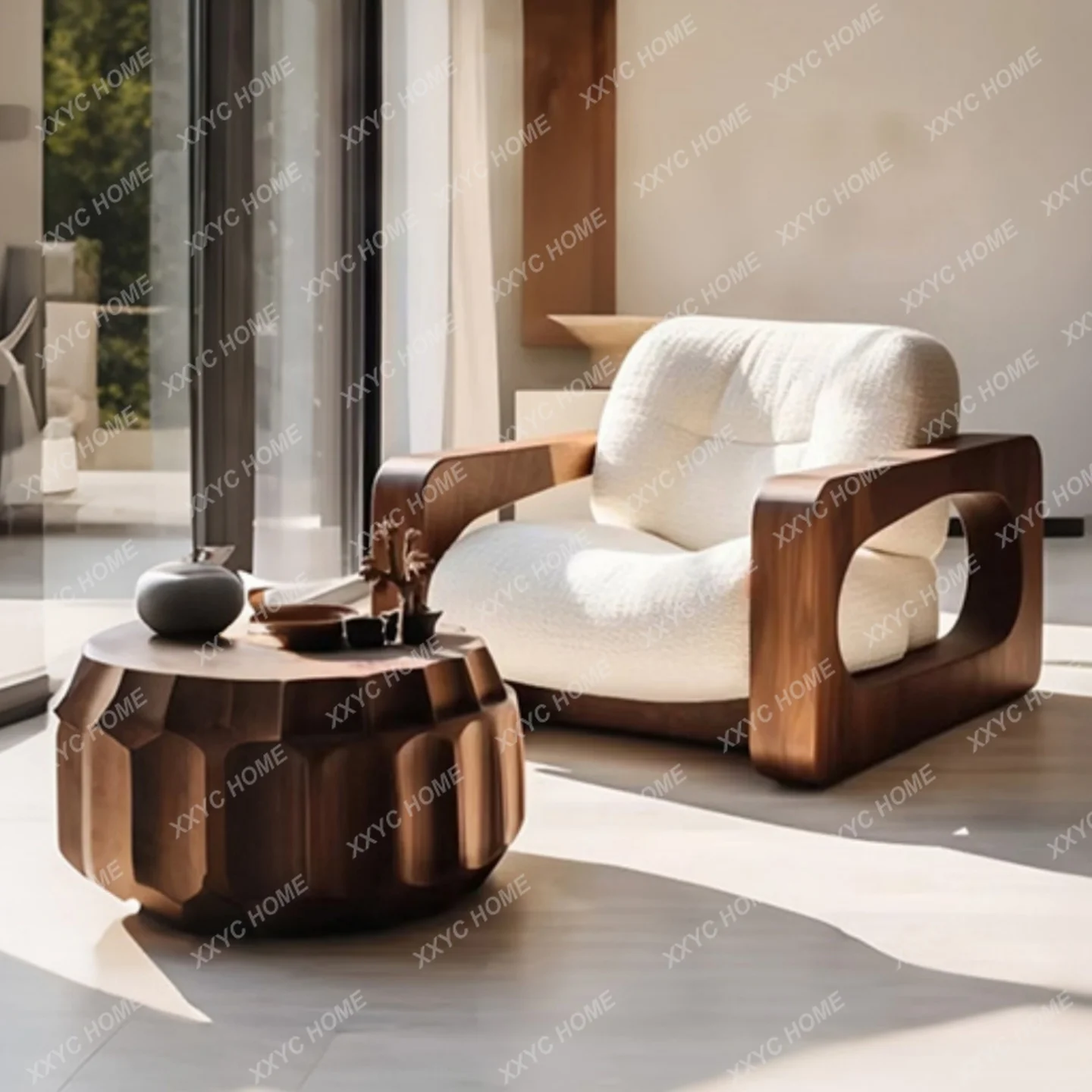 

LSand Wind Design Sofa Solid Wood Single Chair Living Room Balcony Homestay Simple and Modern