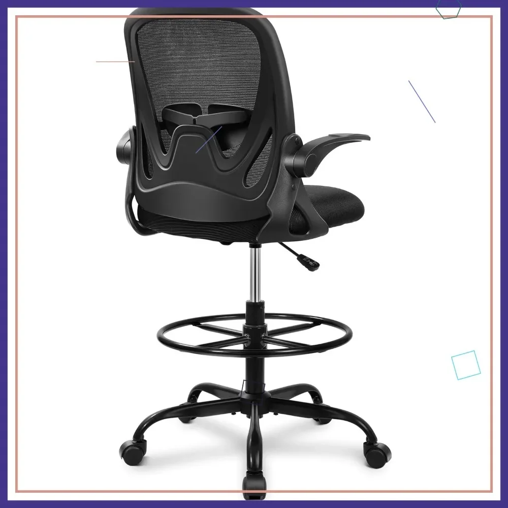 

Эргономичное кресло для черчения с регулируемой подставкой для ног, откидными подлокотниками и поясничной опорой для офисного стола с регулировкой высоты