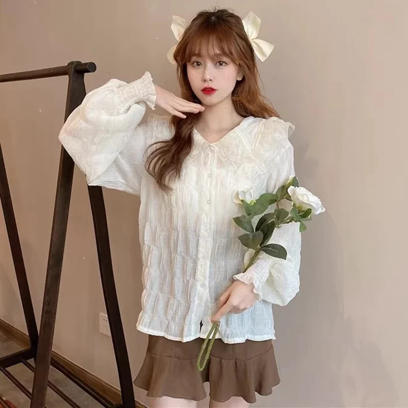 Elegant Vintage Chiffon Shirts Women 2024 Korean Fashion Clothing White Blusas Mujer Casual Y2k Slim Ladies Tops Retro Blouses