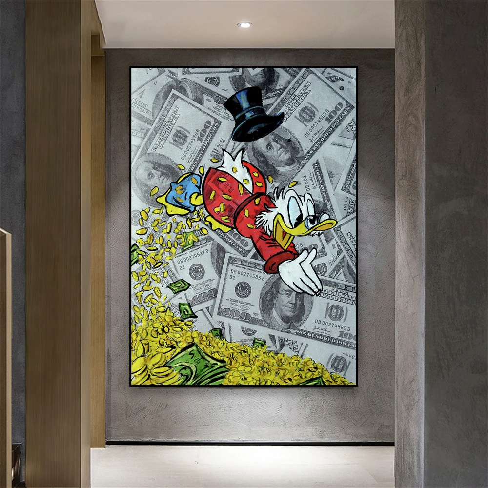 Graffiti Art Scrooge McDuck Poster Disney Cartoon Funny Money Art Print Canvas Painting Fashion Pop Street Art Office Decor