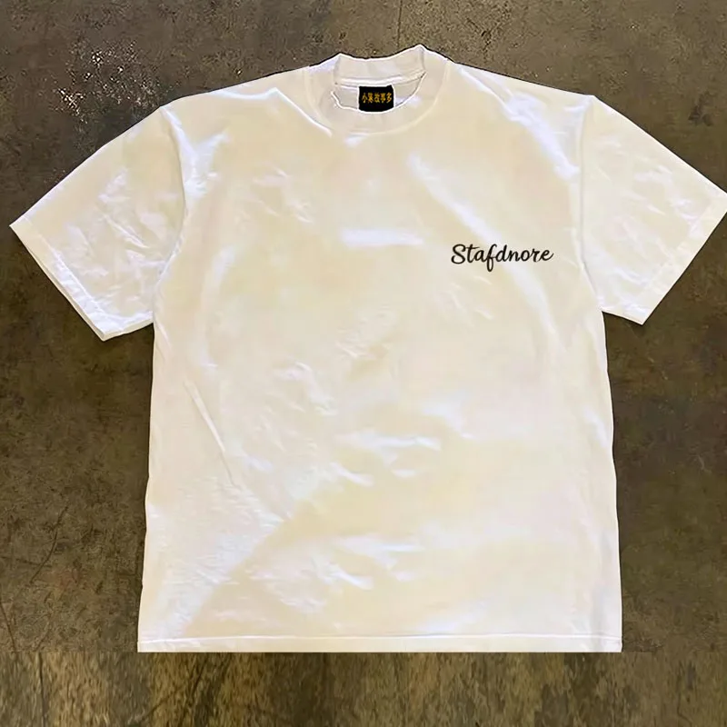 Pure Cotton Double Thread Loose Fit Short Sleeve T-Shirt Unisex Breathable Comfortable American Retro Style for Couples