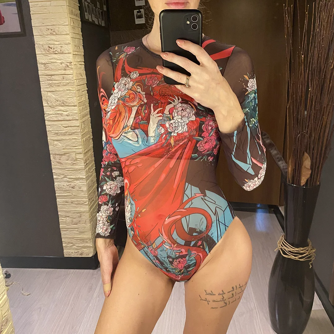 S - XXL, bedruckter, langärmeliger Badeanzug mit Sarong, einteiliger Badeanzug für Damen, Damen-Bademode, Blumenmuster, gepolsterter Badeanzug, Badebekleidung, Modell V7181. – Detail 7