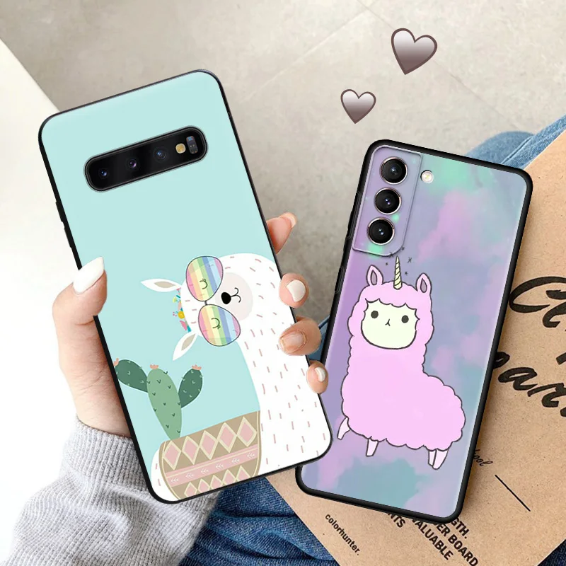 Alpaca Llama Animal Soft Phone Cases For Samsung Galaxy S23 S24 Plus S22 Ultra S21 S20 FE S10 5G Note 20 Lite Black Matte Cover