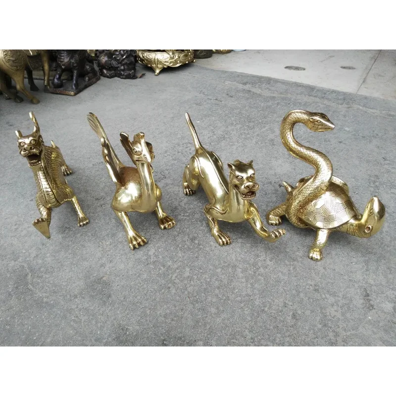 MOEHOMES 4pcs/set ancient Chinese myth 4 sacred animals copper brass geomancy fengshui statue - family decoration metal crafts