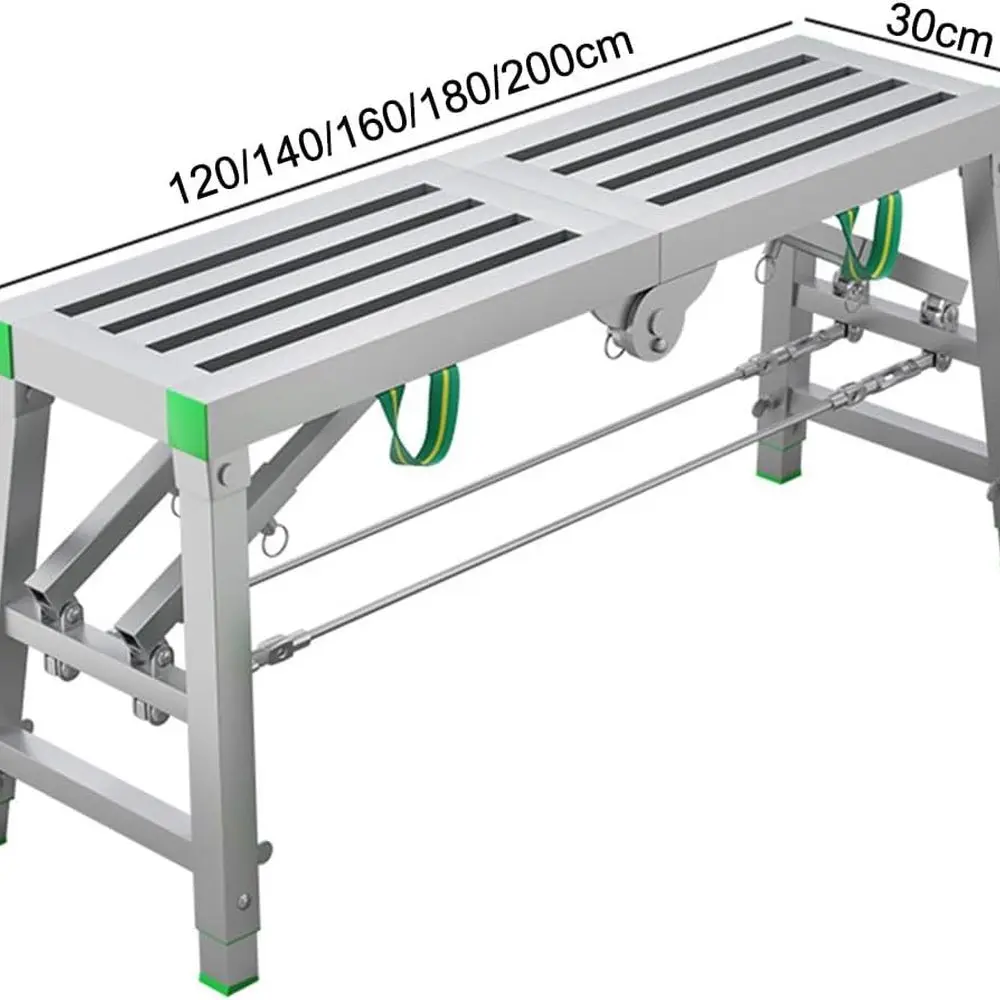 Adjustable Height Folding Scaffold Tower - 400kg Capacity, Multi-Use Work Platform Bench, 120x30cm