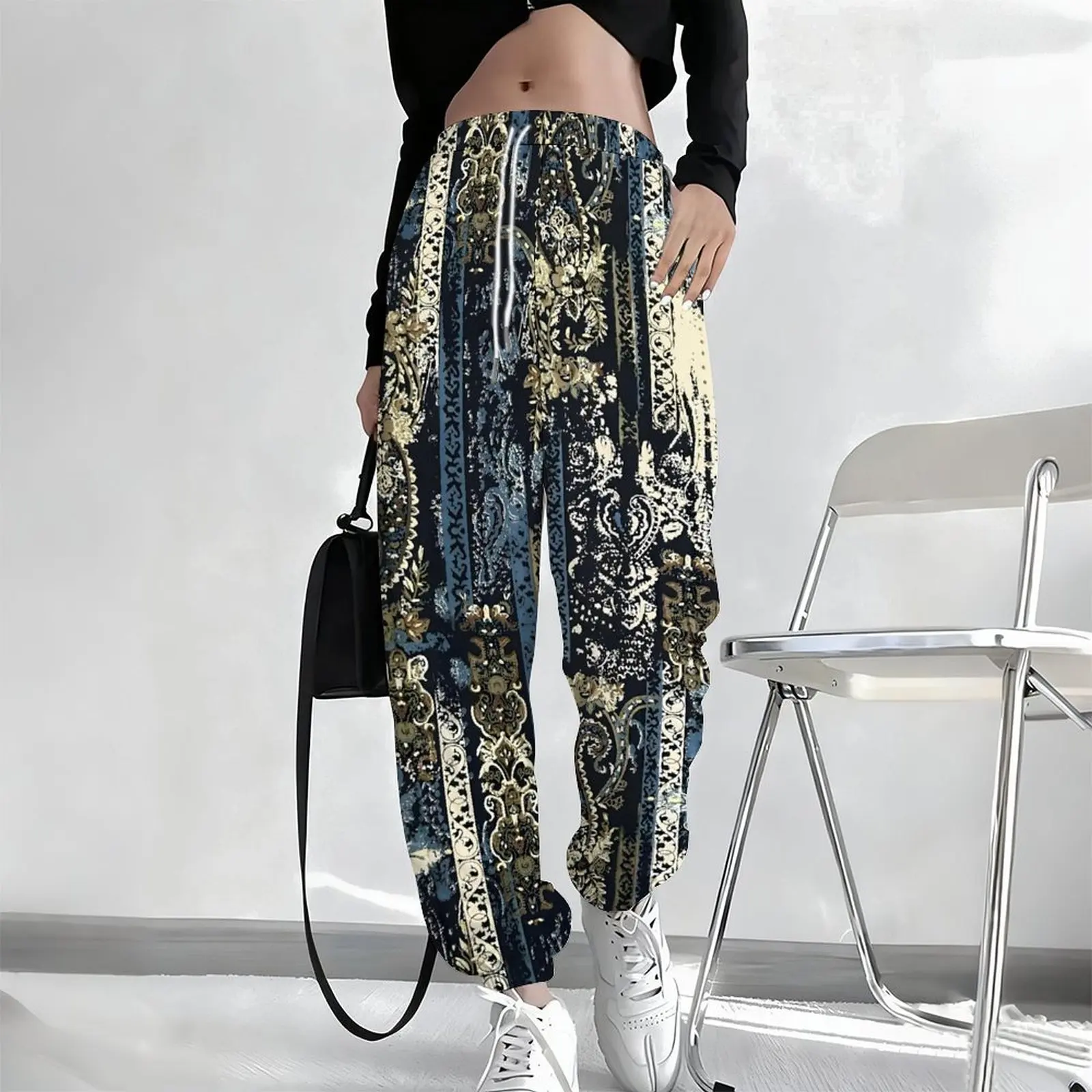 Winter Women's Casual Trousers Autumn Pocket Yoga Pants Fashion Drawstring Jogging Pants Printed Sportswear Pants