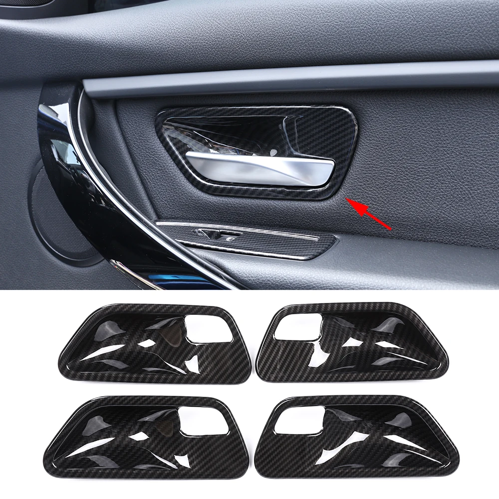 Carbon Fiber Look Car Door Handle Covers Trim For BMW 3 4 Serises F30 F34 3GT Interior Auto Accessories ABS Silver