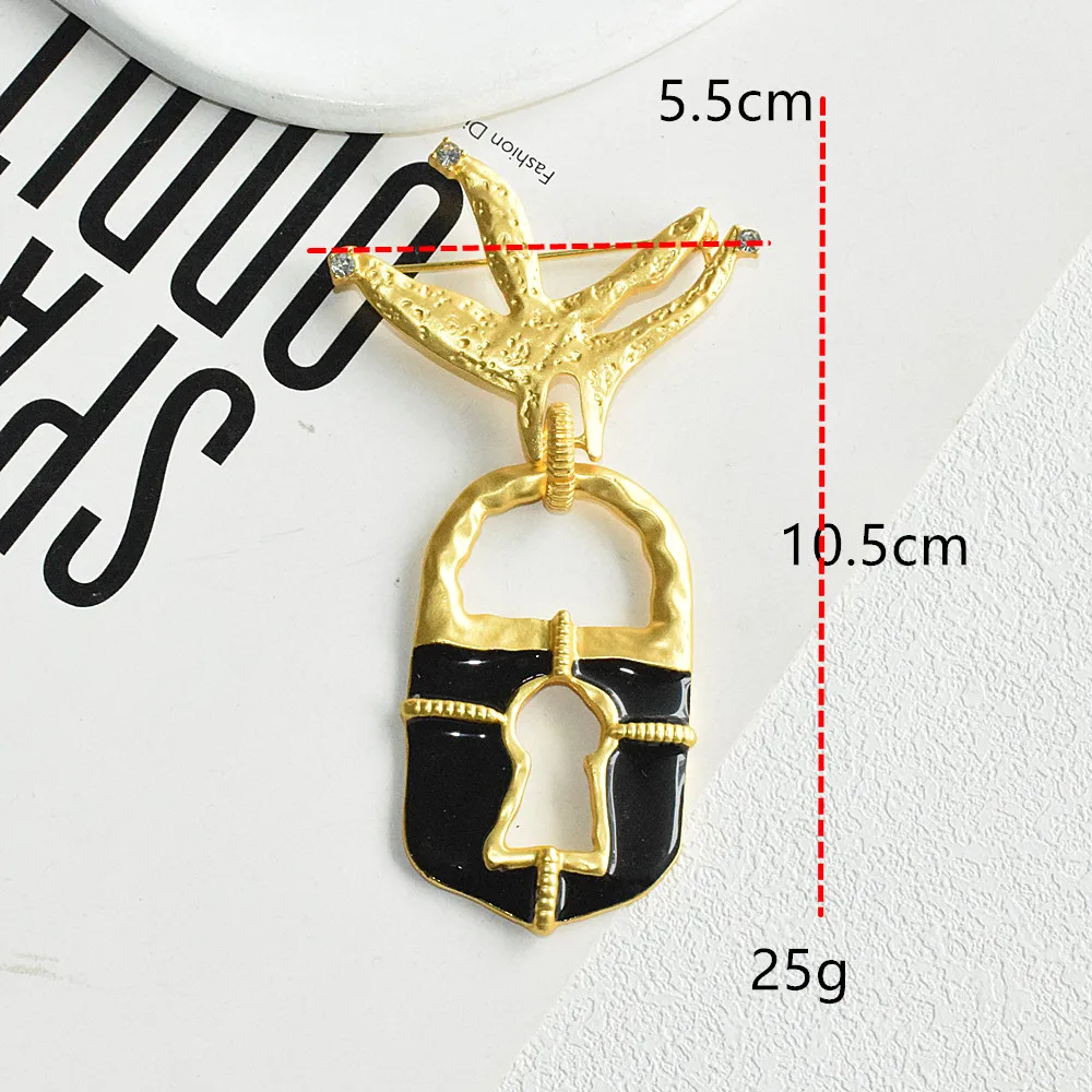 Vintage Übertriebene Metall-Ohrringe mit Schwarzem Emaille-Schloss für Damen, Modeschmuck, Trendige Statement-Kleidungsaccessoires – Detail 7