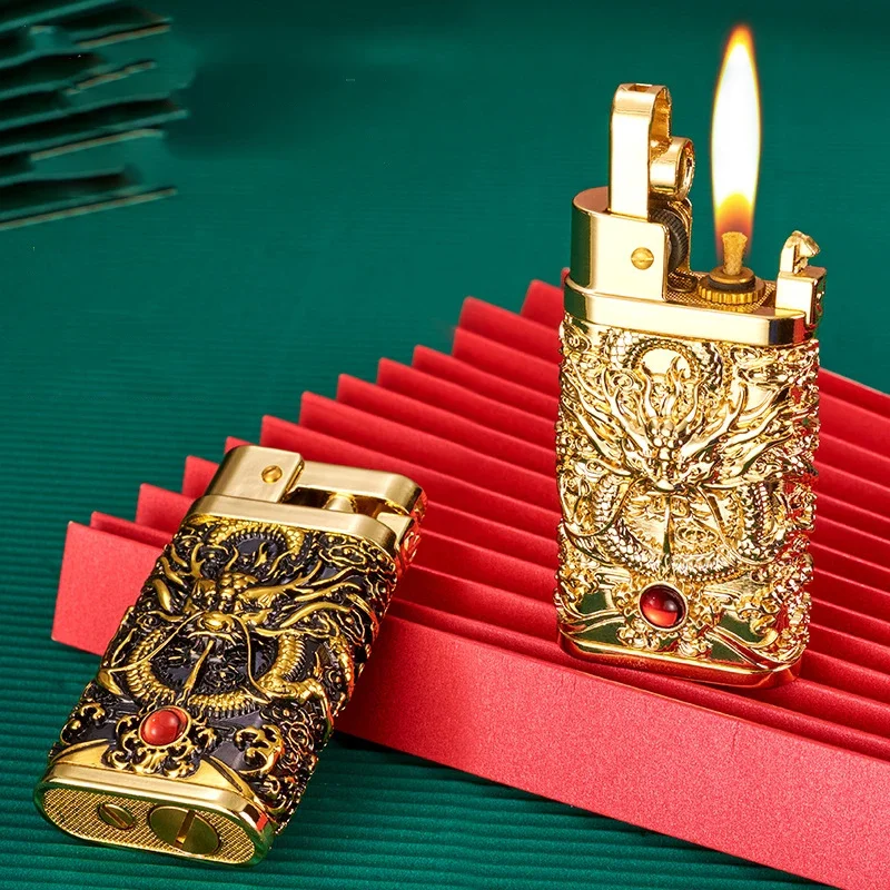 New Press Bomb Cover Ignition Lighter Metal Heavy Hand Embossed Lighter Retro Grinding Wheel Kerosene Lighter Gift For Men