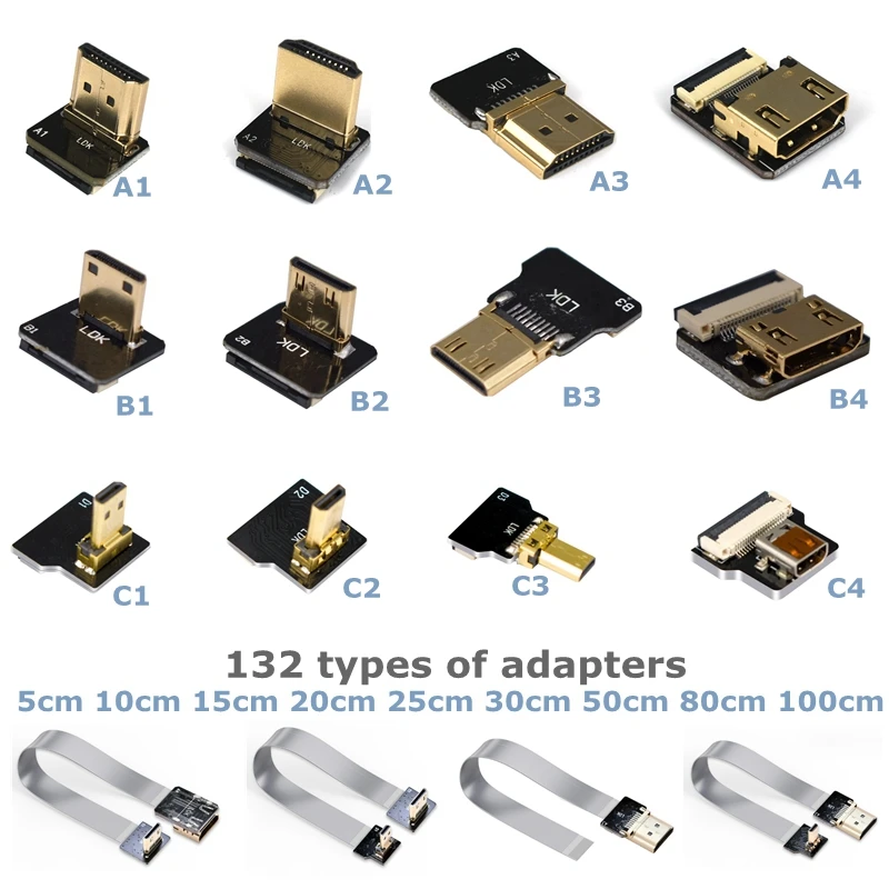 Złącze wstążkowe FPV HDMI Elastyczny kabel płaski Raspberry Pi 4 Micro HDMI do HDMI/Mini HDMI żeńskie 90 stopni FFC 20pin