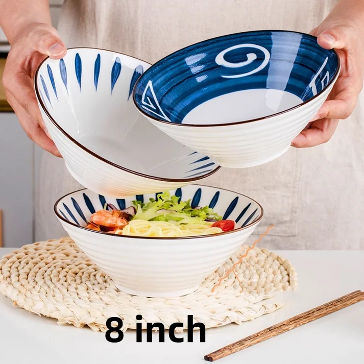 

Салатница 20 см, керамическая, с креативным рисунком ручной росписи, японская миска для рамена, большая миска для лапши и супа, универсальная, для дома