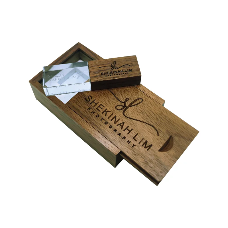 Бесплатная пользовательская лазерная гравировка логотипа орех кристалл флэш-накопитель USB2.0 и деревянная коробка 4 ГБ 8 ГБ 16 ГБ 32 ГБ 64 ГБ 128 ГБ