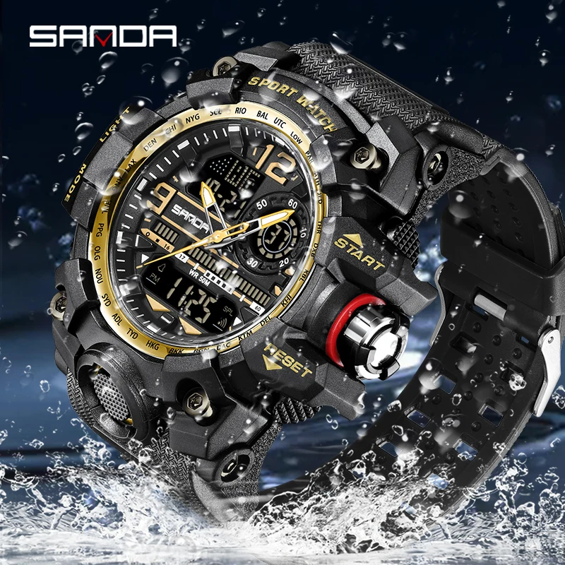 

SANDA Fashion Sport Watch Men New Electronic Wristwatch Luminous Chronograph Digital Watches For Man Alarm Clock Waterproof