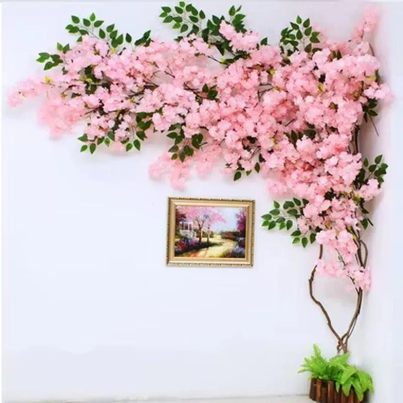 Pink Artificial Cherry Blossom Tree Wall Decoration for Wedding Hotel Club Cafe Home Event Vine Theme Decor