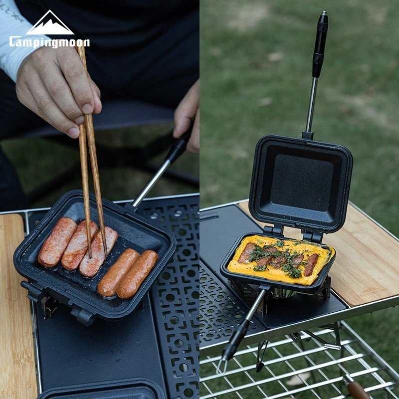 

CAMPINGMOON Outdoor Camping Breakfast Clip Pan, Baking Tray Disassembly Handle, Versatile Pancake Sandwich Clip