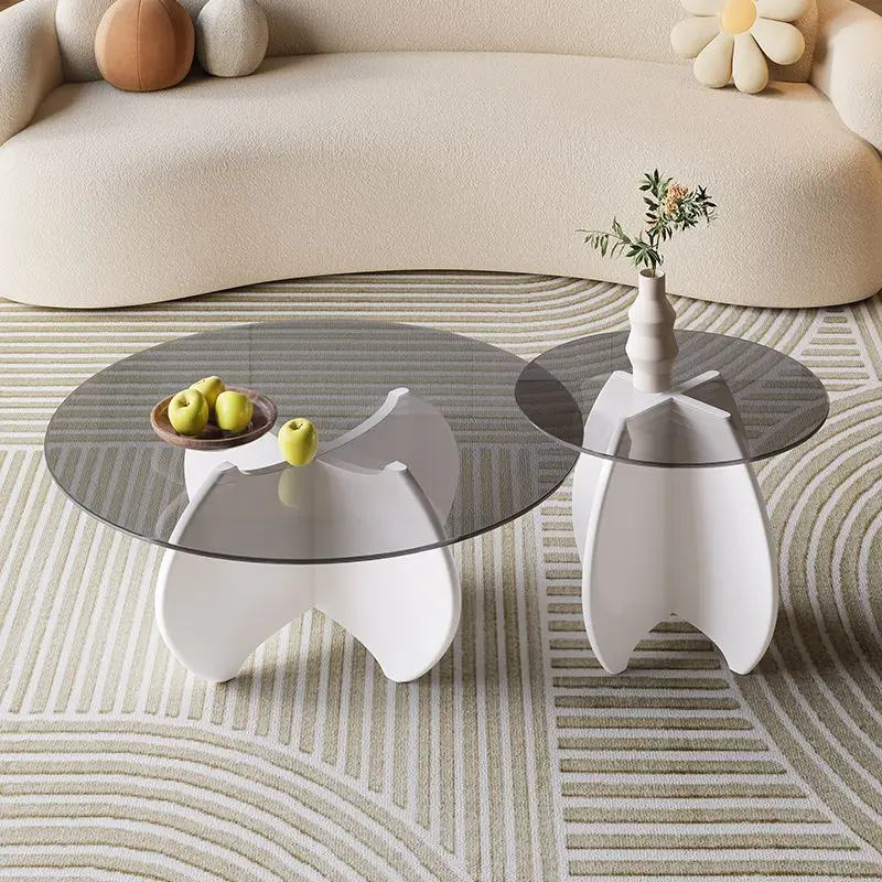 Simple tempered glass  combination small apartment small side table wind small tea table