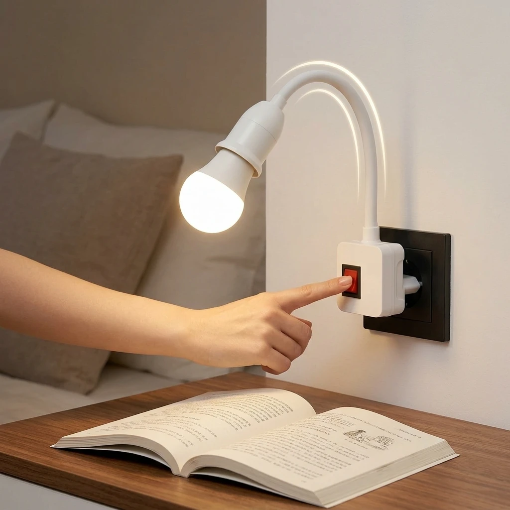 E27 US Plug-in Flexible Rotating Lamp Base Adapter Lighting Parts LED Table Lamp Bulb Elongation Holder Socket for Home Lighting