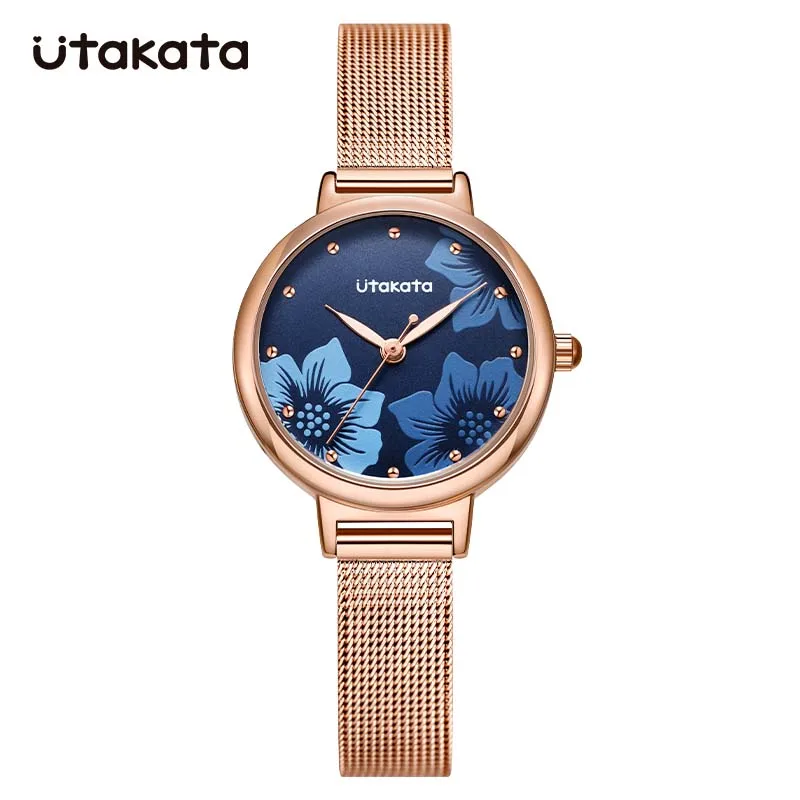 Utakata New Brand Women Wristwatches Stainless Steel Woman\'s Quartz Wristwatches Rose Golden Young Girl\'s Clock Free Shipping